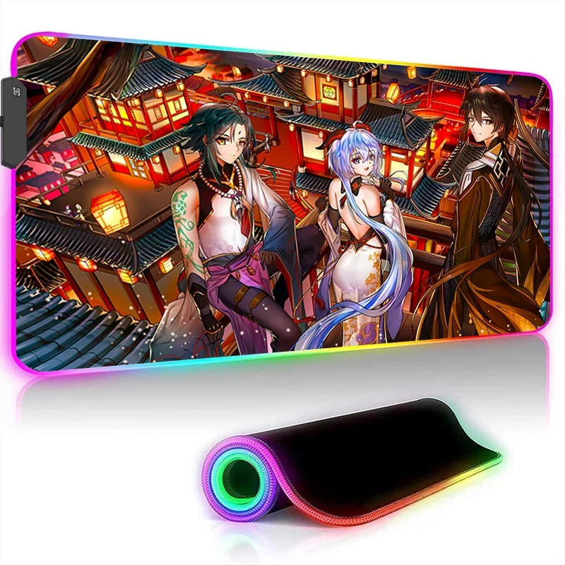 Mousepad Gamer Yae Miko Genshin Impact Mouse Pad Large Led Pc Accessories Rgb Game Mats Desk Mat Deskmat Gaming Mause Anime Pads