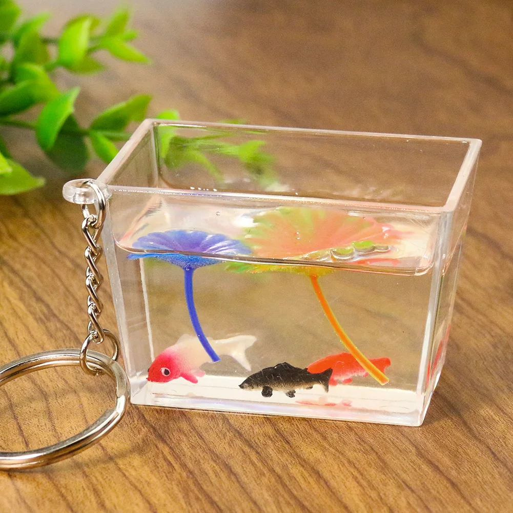 Simulation Aquarium Keychain Mini Fish Water Tank Pendant Lotus
