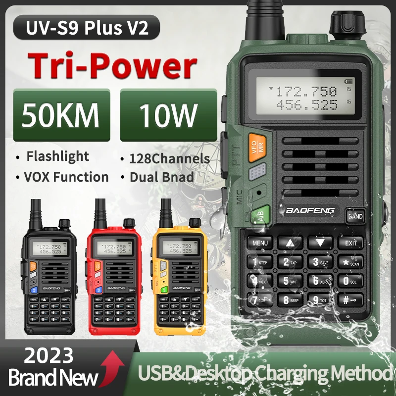 BaoFengUVS9PlusV210WTriPowerWalkieTalkieWaterproofCBRadio
