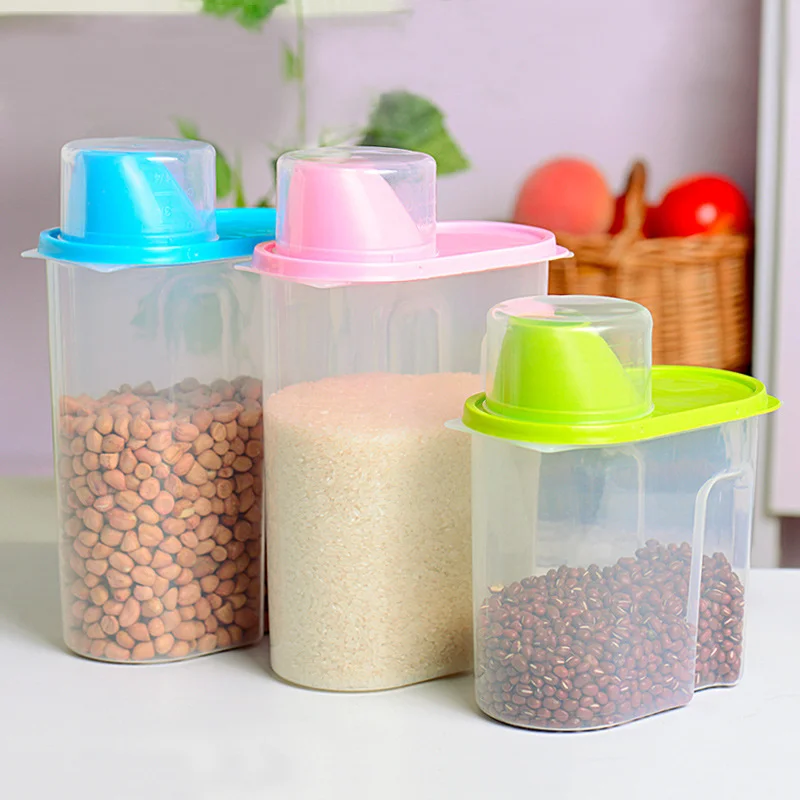 PP Food Storage Box Plastic Clear Container Set with Pour Lids Kitchen  Storage Bottles Jars Dried Grains Tank 1.9L-2.5L - AliExpress