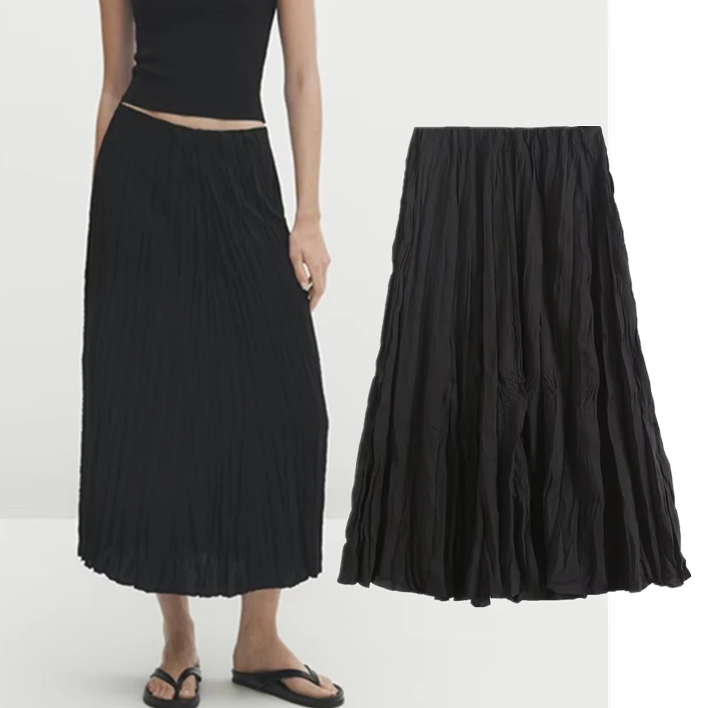 Dave&Di French Skirt Office Ladies FashionTexture Pleated  Retro Casual Commuter Black Midi Skirt Women yy adult retro commuter variable speed junior high school college students men s solid bicycle