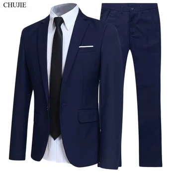 Blazer da uomo Set 2 pezzi Matrimonio elegante formale 3 abiti Completo business coreano 2024 Pantaloni Cappotti blu Giacche Costume