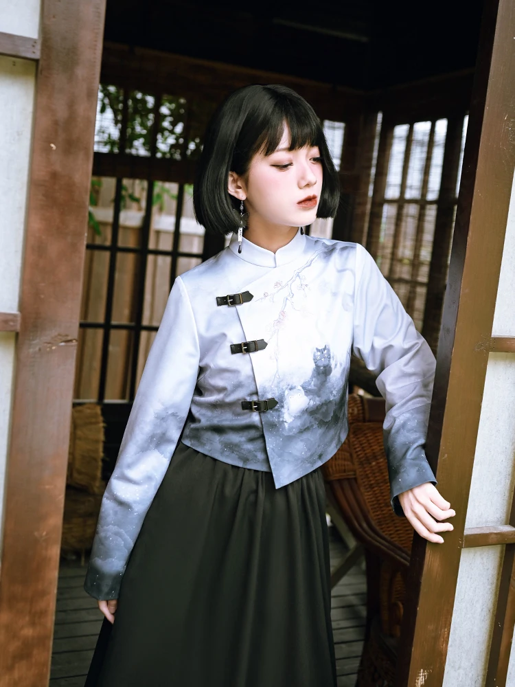 New Chinese Style National Style Han Elements Irregular Suit Tops Montage Maxi Dress A-line Skirt Chinese