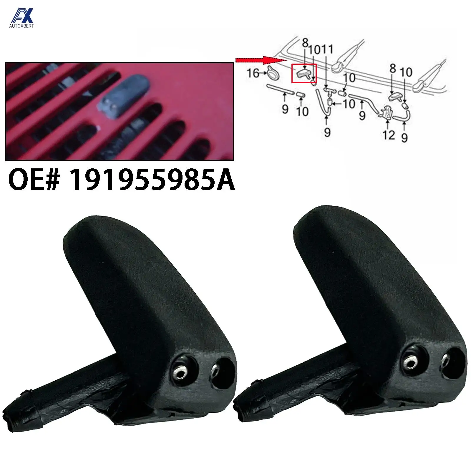 2xFrontWindscreenWasherJetsNozzleWaterSprayerForVWT4