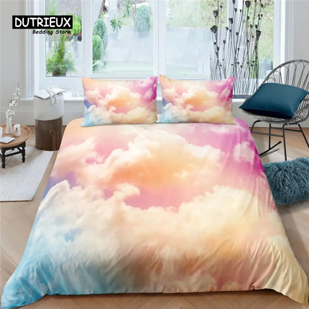 

Home Living Luxury Colored Clouds Print 2/3Pcs Soft Duvet Cover PillowCase Queen and King Size Kids Bedding Set EU/US/AU Size