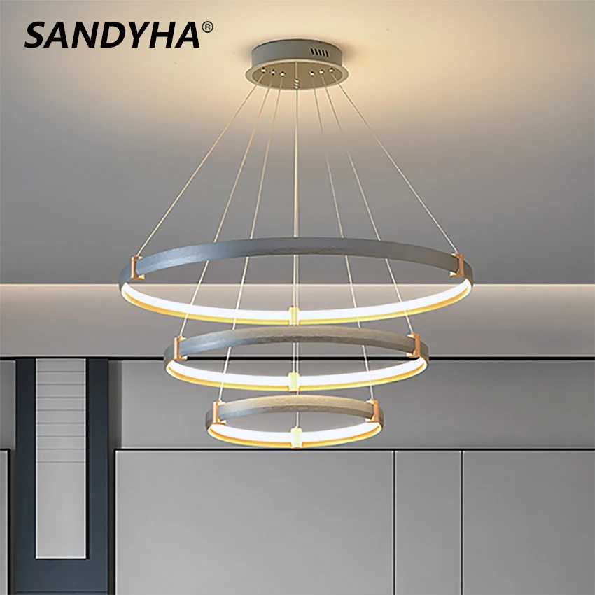 

SANDYHA New Round Ring Chandeliers Nordic Led Ceiling Pendant Lamp for Dining Living Room Bedroom Design Luxe Home Decor Lights