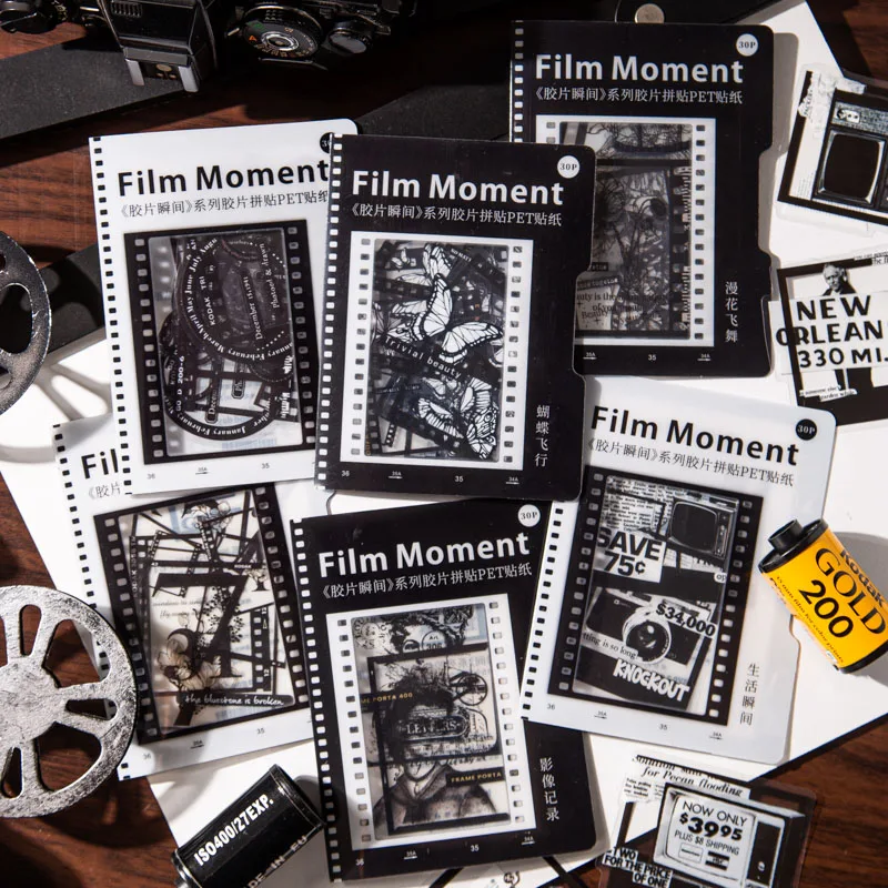 

30 pcs Black and white PET Film style sticker Stick Labels Adhesive Diy Diary Album Hand Account Scrapbooking material