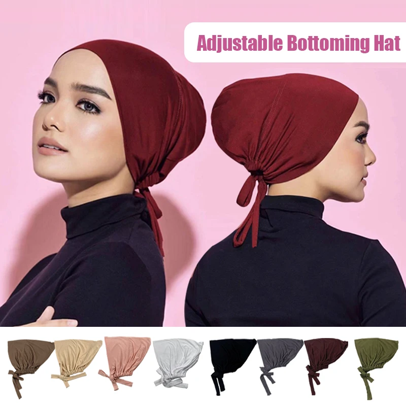 Muslim Turban Hat Inner Hijab Caps Islamic Underscarf Bonnet India Hat Female Headwrap Stretch Adjustable Neck Cover Hijab Cap popular turban cap all match female bow knot no brim indian turban hat beanie headwrap beanie hat