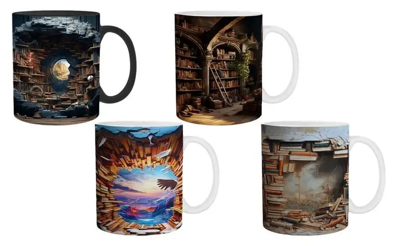 

Library Bookshelf Mug 11oz 3D Library Shelf Cup Creative Space Design Ceramic Coffee Mugs Book Club Cup Bookworm Mug Bookish