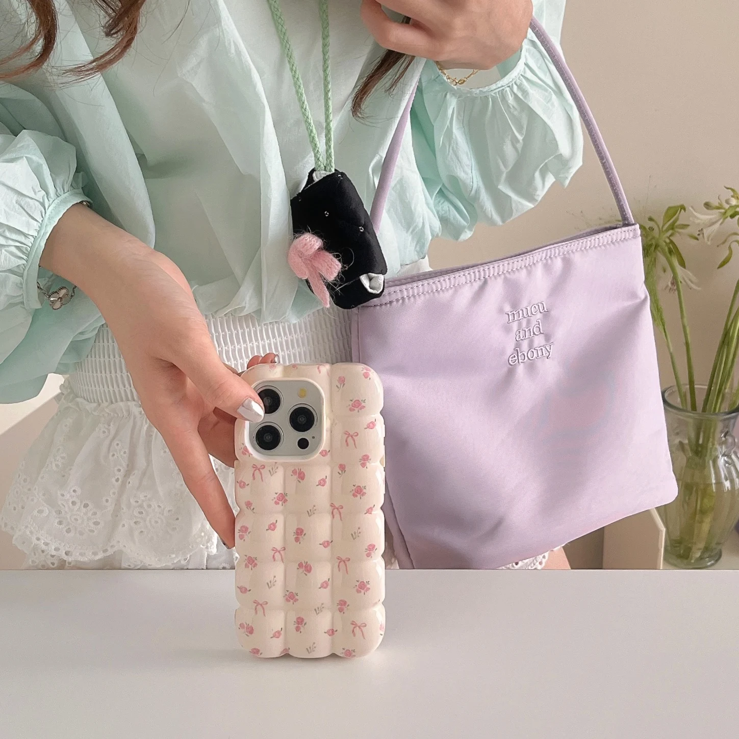 Lovely INS Vintage Flower Prints Egg Puffs Shape Cute Phone Case