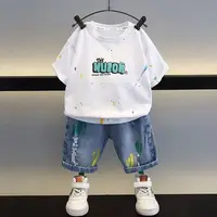 T-shirt et short en jean pour filles de 3 à 11 ans, ensembles de vêtements kawaii pour l'école, cool, 90-145cm, mignon pour garçon 2