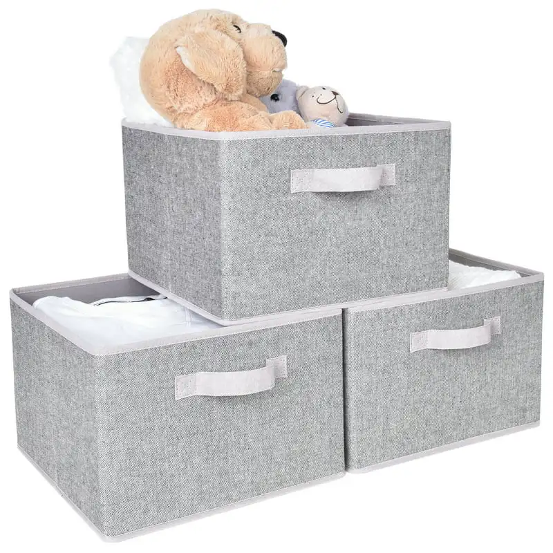 

Fabric Storage Bins with Handle, Collapsible Storage Boxes for Closet&Shelf, 3-Pack, Gray, Large, 12.4 Pill organizer Fridge sto