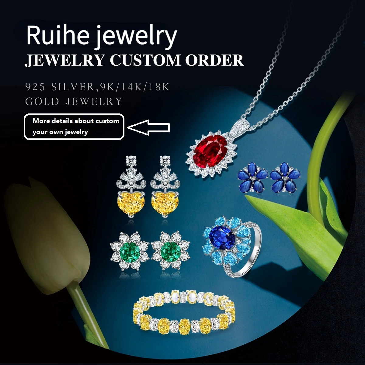 S0fdae3d54b124e398b80b3321009ee2eE Ruihe New Classic Style 18k Gold Gems Simulated Diamond Zirconia Yellow Pear Shape Earrings Women Jewelry Ladies Party Gift