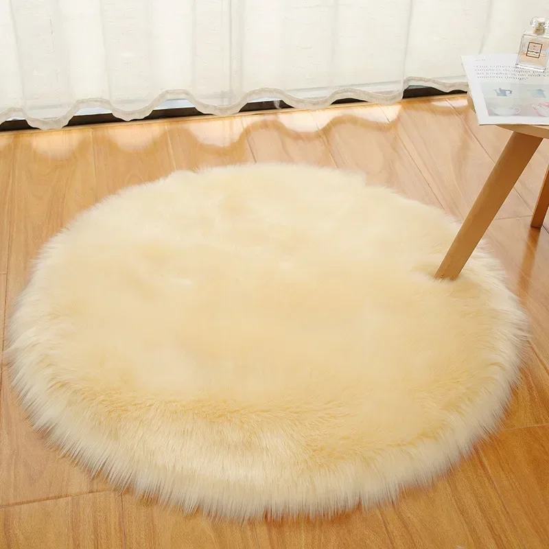 Long Plush Round Carpet Imitation Wool Solid Color Simple 1 Long Plush Round Carpet Imitation Wool Solid Color Simple 1
