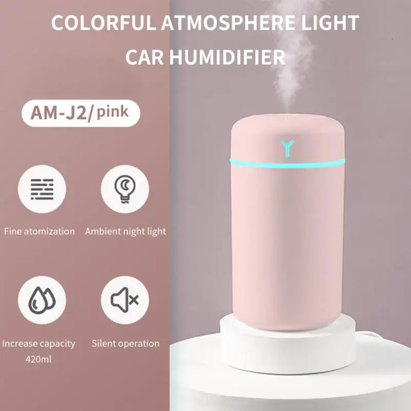 1 PCS Portable 420ml Air Humidifier Aromatherapy Humidificador For Home Car USB Sprayer With LED Color Night Lamp Purifier 2