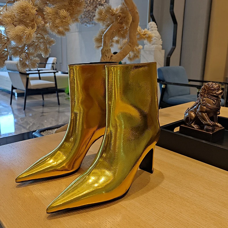 

Women High Heels Gold Silver Boots Slip On Ankle Booties Ladies Luxury Shoes Designer Short Boot New Fashion Gladiator Pumps