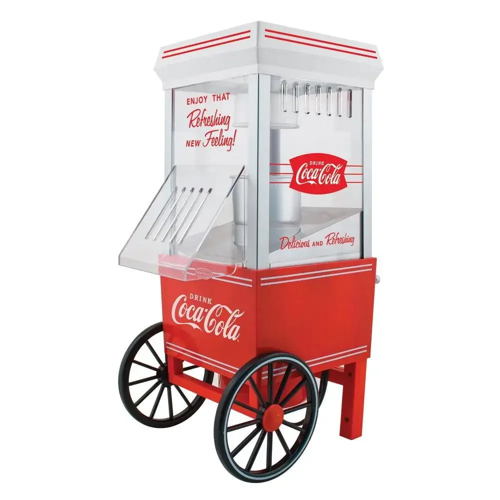 Coca-Cola Logo Hot Air Popcorn Maker 12-Cup Electric Snack Healthy Family Friends Measuring Cap Crunchy Delicious  Kit Swirling 4