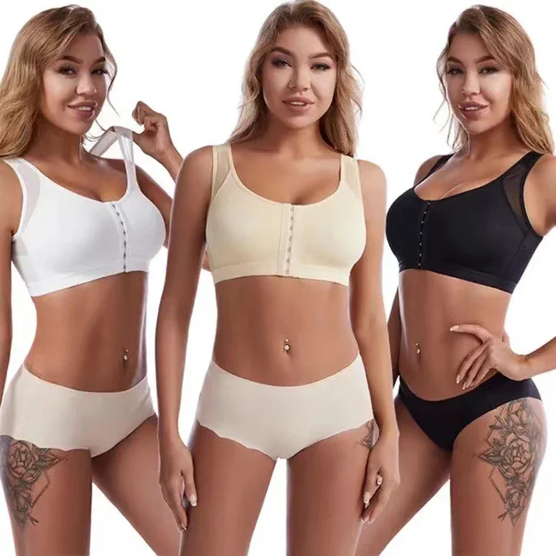 Front Closure Posture Corrector Lift Up Bra Women Push Up Cross Back Underwear Shockproof Sports Support Fitness Vest Bras S-5XL 2