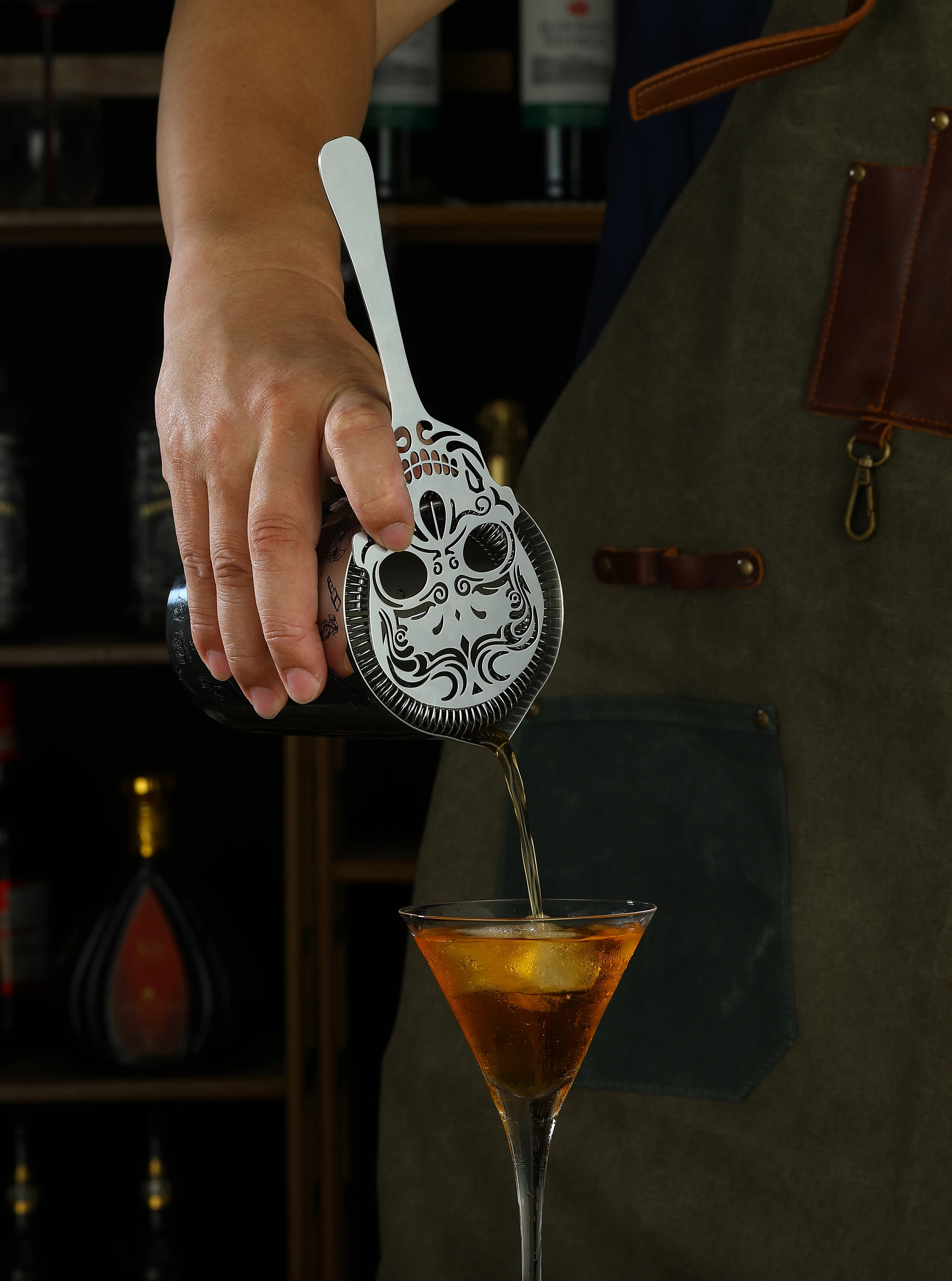Cocktail Shaker Strainer Cocktail Bar Tool Set Skull Shape Bar Cocktail Strainer Hawthorne Strainer Stainless Steel