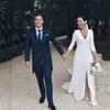 Civil Wedding Dresses 2024 Women V neck 3/4 Sleeves Backless Wedding Party DressBrides Side Slit Sexy Bridal Gowns Customized 1