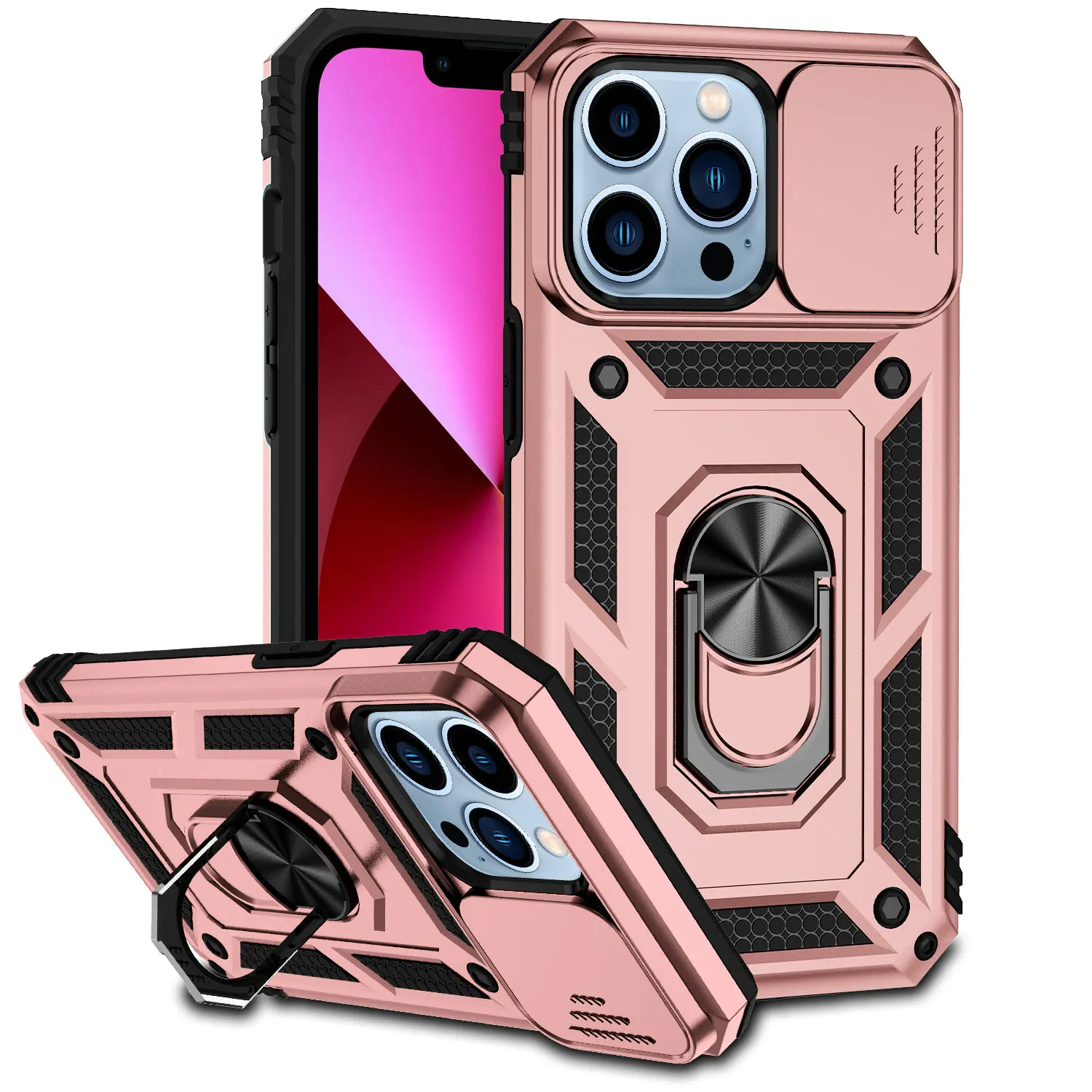 

Army Push Window Shockproof Phone Case For iPhone15 14 13 12 11 Pro Max X XR 7 8 Plus Magnetic Ring Holder Military Rugged Cover