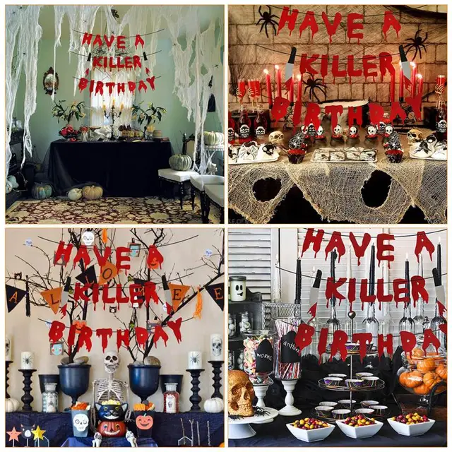 Banner Compleanno Halloween - Have A Killer Birthday Con Effetto Sangue - Foto 5