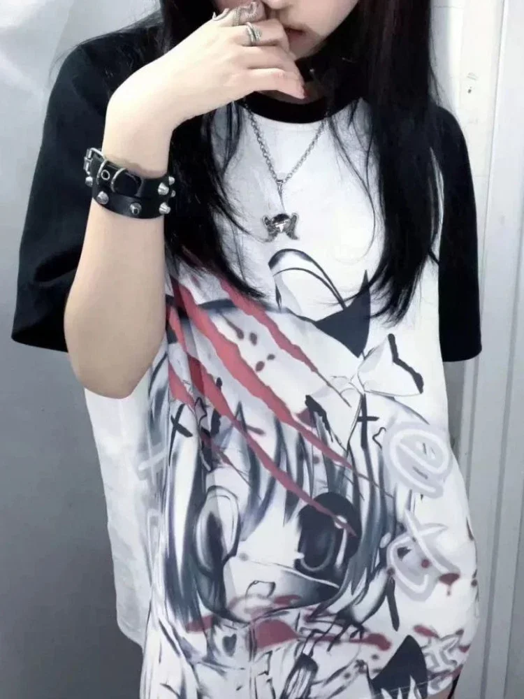 Camiseta De Mangas Desmontable Estética Y2k Para Mujer, Tops Grunge Con Estampado De Gato Kawaii, Camiseta De Harajuku Japonés, Ropa De Calle Para Chica Electrónica Fairycore Compra Barata En