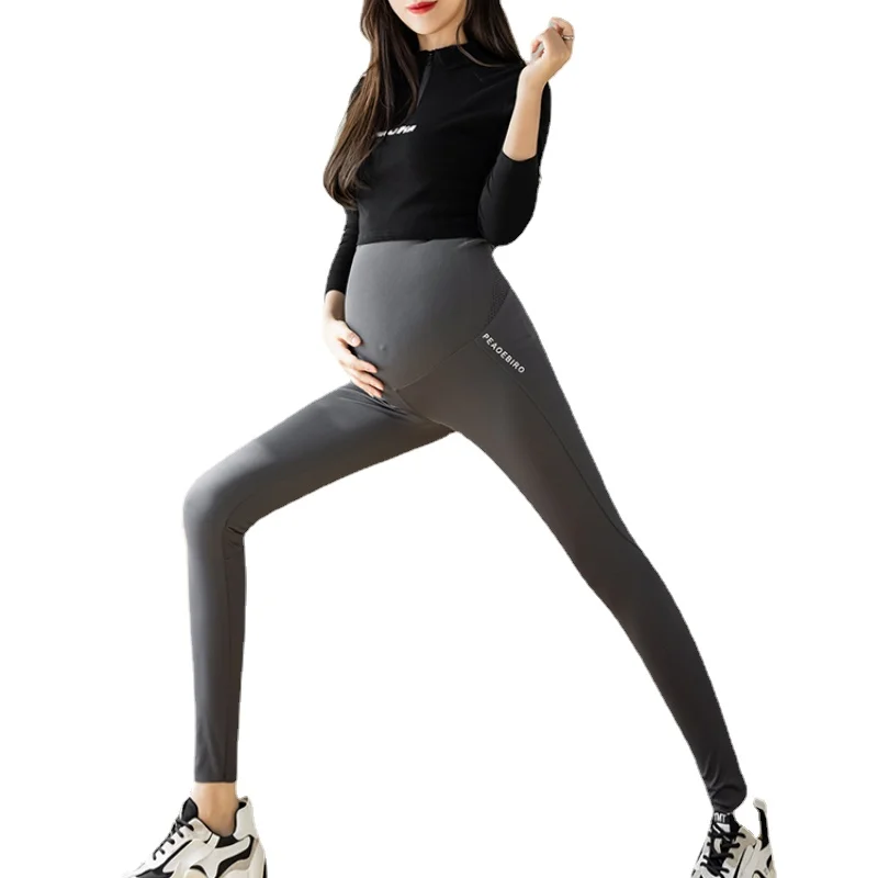 Spring and Autumn Pregnancy Sharkskin Leggings Slim Hips Letters Printed Outside Pants High Waist Pregnant Women Trousers