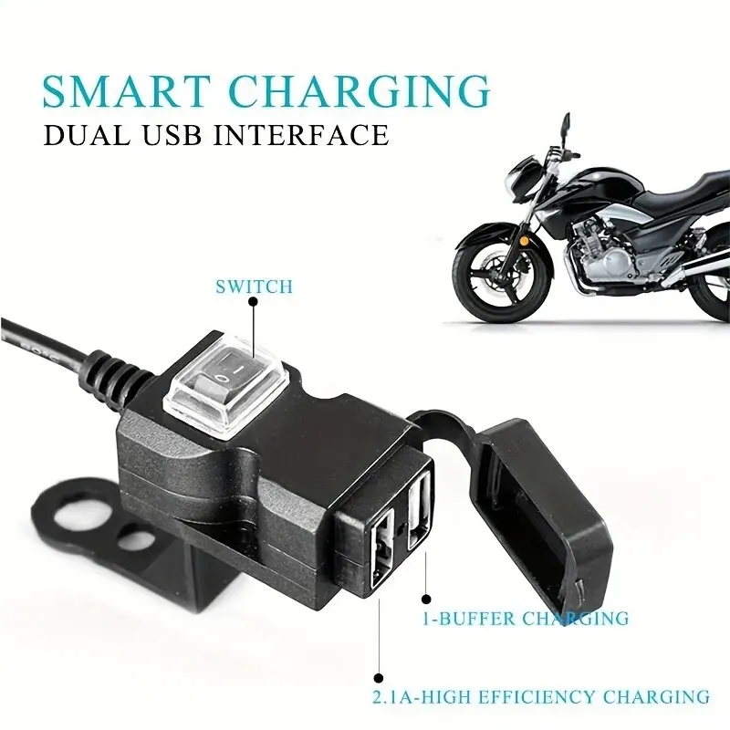 1pcs Motorcycle charger Dual USB Charger Adapter Rearview Mirror Waterproof Power Supply Socket iPhone Samsung Huawei