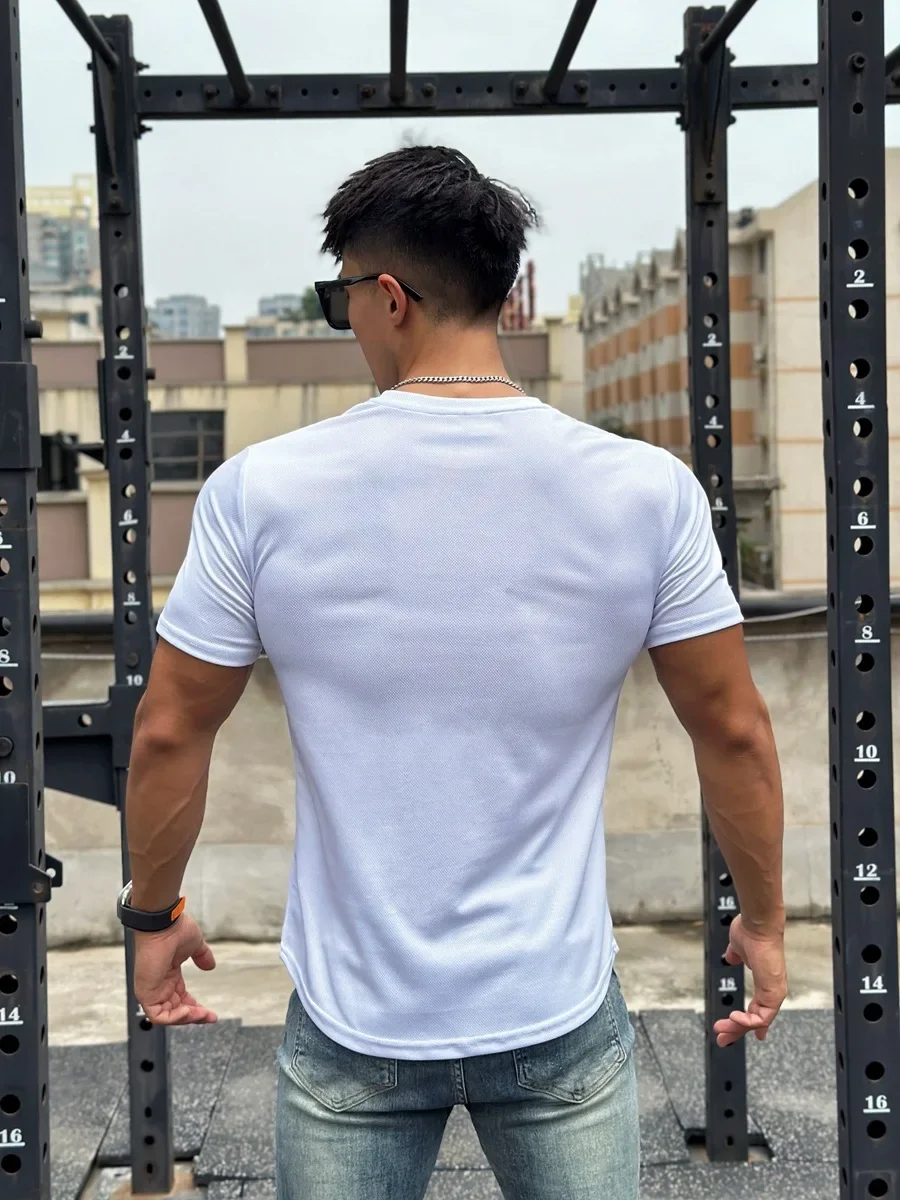 2024 new Men Summer Short Sleeve Fitness T Shirt Running Sport Gym Muscle T Shirt Workout Casual High Quality Tops Clothing 3
