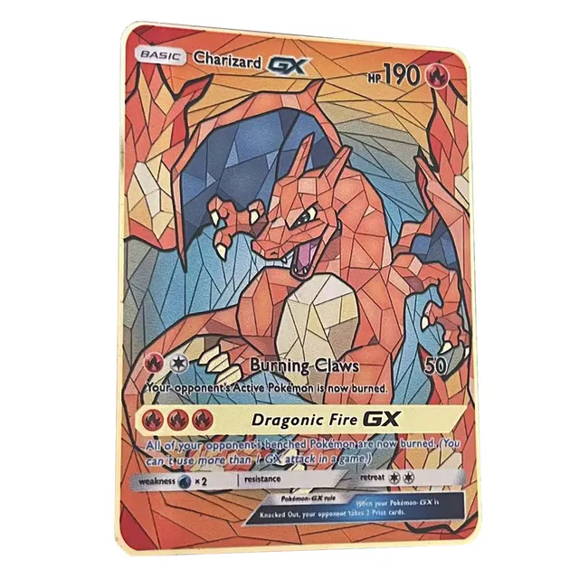 Diy Mega Charizard Gx Golden Pokemon Cards In English Iron Metal Pokmo Letters Kids Gift Game Collection Cards Rainbow Game Collection Cards Aliexpress