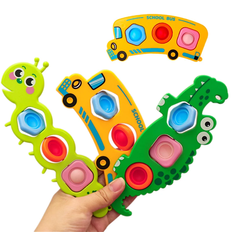 

Bubble Decompression Toy Cartoon Bus Crocodile Caterpillar Baby Puzzle Early Education Thinking Press Finger Roating Fidget Toys