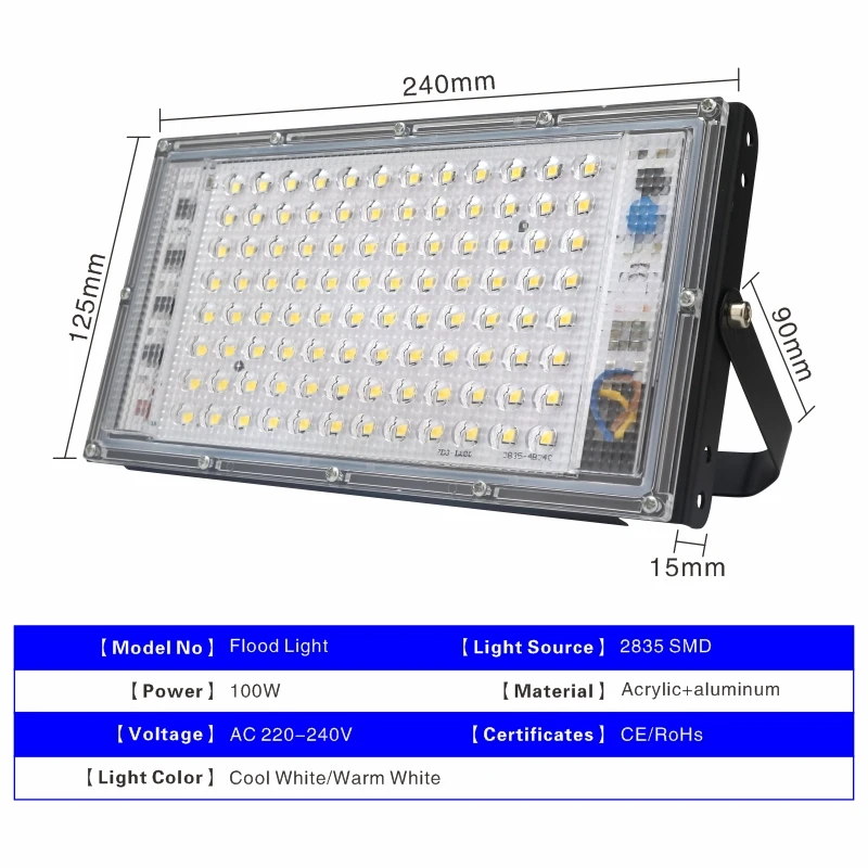 4 pcs/lot 100W Led 홍수 빛 AC 220V 230V 240V 야외 투광 IP65 방수 거리 램프 풍경 조명