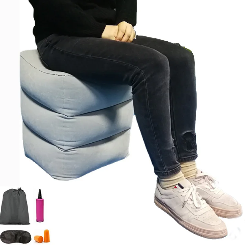 Inflatable Travel Foot Rest Pillow Airplane Train Car Foot Rest Cushion Inflatable Body Pillow Cushion With Storage Bag 2