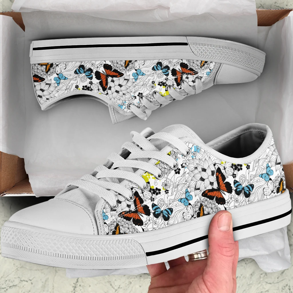 Beautiful White Butterfly Sneakers For Woman Low Top Lace-up Canvas Shoes Designer Ladies Plus Size 46 Shoes Women Sneakers