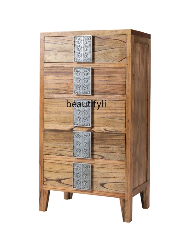 

Solid Wood Vintage Chest of Drawers Storage Decoration Side Cabinet Simple Art Chinese Aisle Distressed Locker furniture