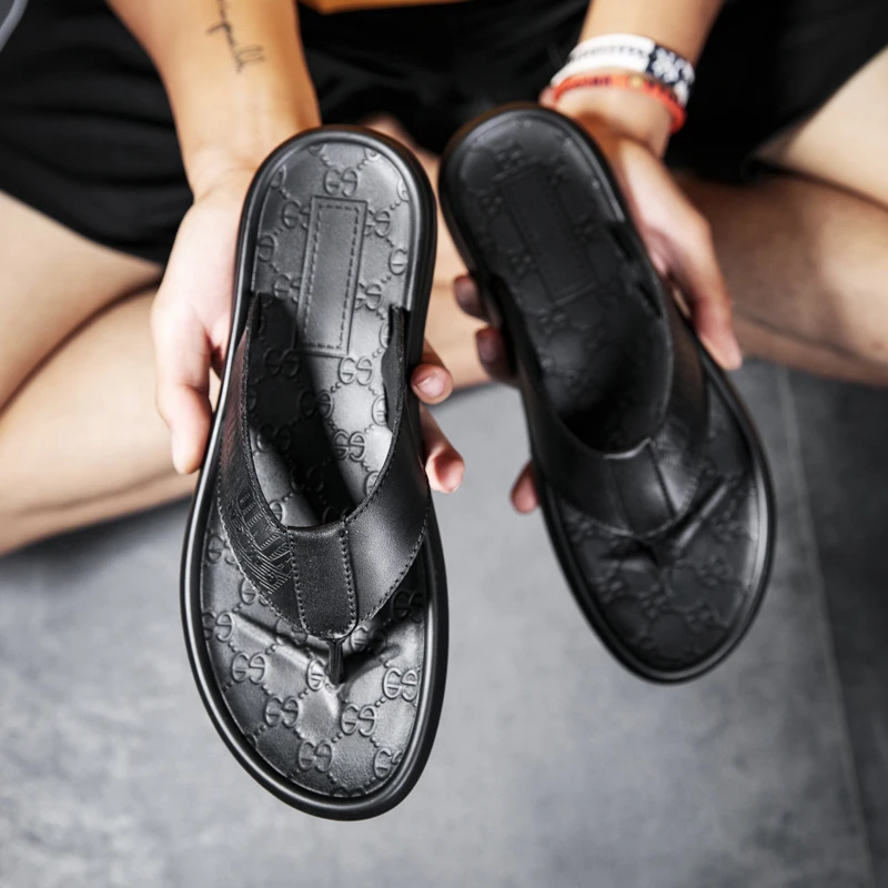 Men's Punk Style Summer Fashion Genuine Leather Casual Flip-Flop Slippers main image 1