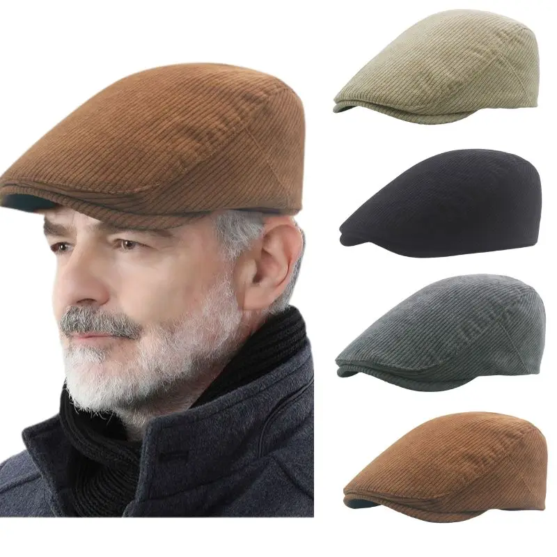 Autumn Corduroy Beret Hat Men Sun Hats solid color Berets Vintage Style Newsboy Caps Flat Ivy casquette Adjustable Cabbie Hat beret hat newsboy cap newsboy hat woolen beret
