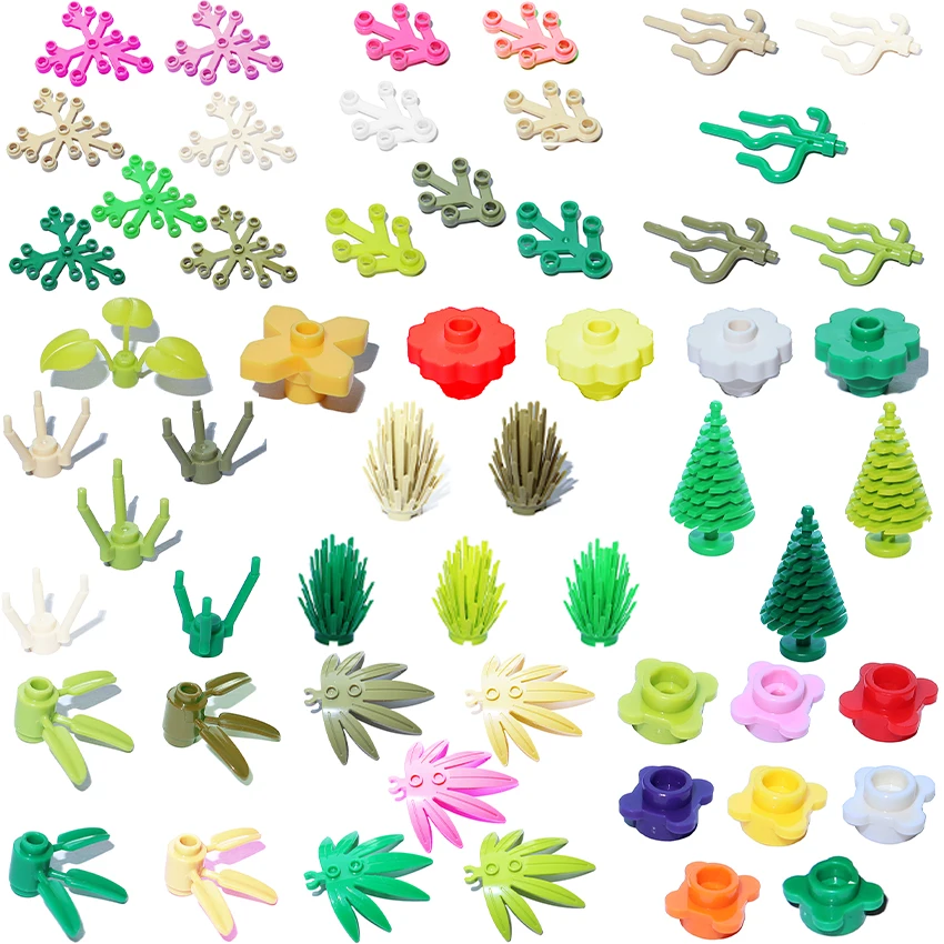 Bricks City MOC Plants Accessories Big Pine Tree Branch Bush Green Grass Flower Building Bricks 2417 2423 4727 6255 30176 33291 marumine 300pcs flower moc bricks 33291 city street view parts moc diy building block classic diy construction accessories plant