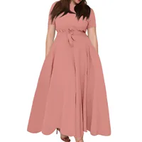 Women's Large Size Dresses Casual Fashion Elegant Matching Dress Simple Solid Round Neck Short Sleeve Pocket Big Swing Dress 6XL