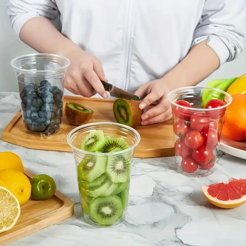 Clear Plastic Cups with Lid for Cold Drinks and Desserts