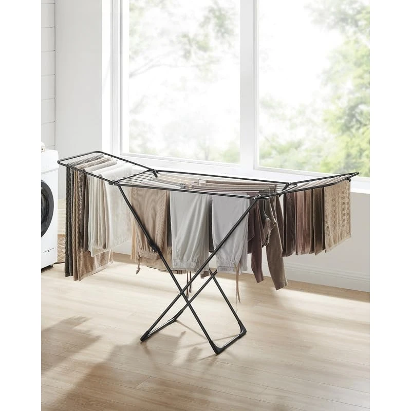 Clothes Drying Rack, Metal Laundry Drying Rack, Foldable, Space-Saving, Free-Standing Airer, with 2 Gullwings, Indoor Outdoor 2
