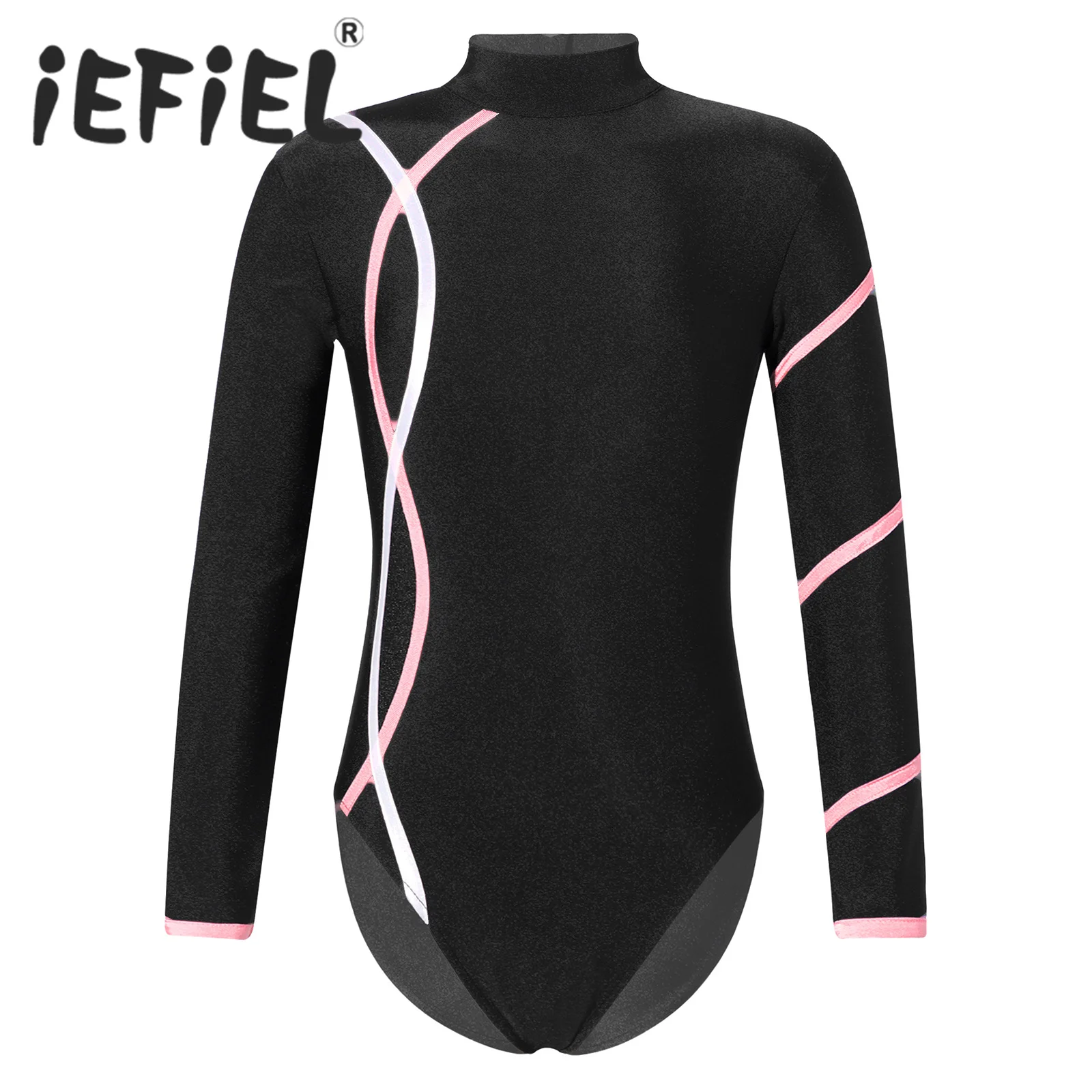 

Kids Girls Ballet Dance Leotard Sports Gymnastics Bodysuit Unitard Mock Neck Long Sleeve Keyhole Back Open Back Dance Jumpsuit