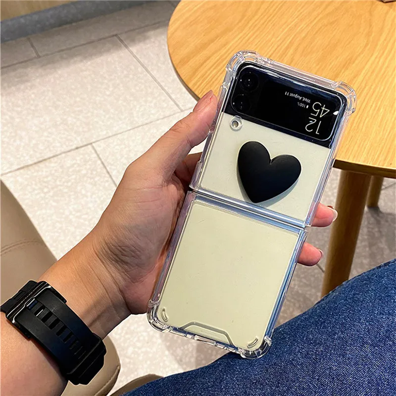 New Simple 3D Love Heart Transparent Four Corners Anti-drop Shockproof Phone Case for Samsung Galaxy Z Flip 3 5G Z Flip3 Z3 samsung galaxy flip3 case