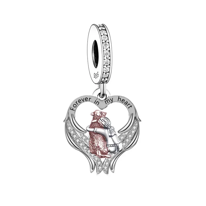 Fit Original Pan Charm Bracelet 925 Silver Rainbow Bridge Angel Wings Father Mother Cat Dog Bead For Making Memorial Berloque 3