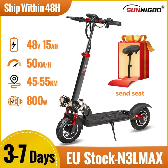 Trottinette électrique Moteur 800W Batterie 48V13AH Siège amovible Trottinette électrique adulte Pneu 10 pouces Trottinette tout-terrain pliable pour trajets urbains 1