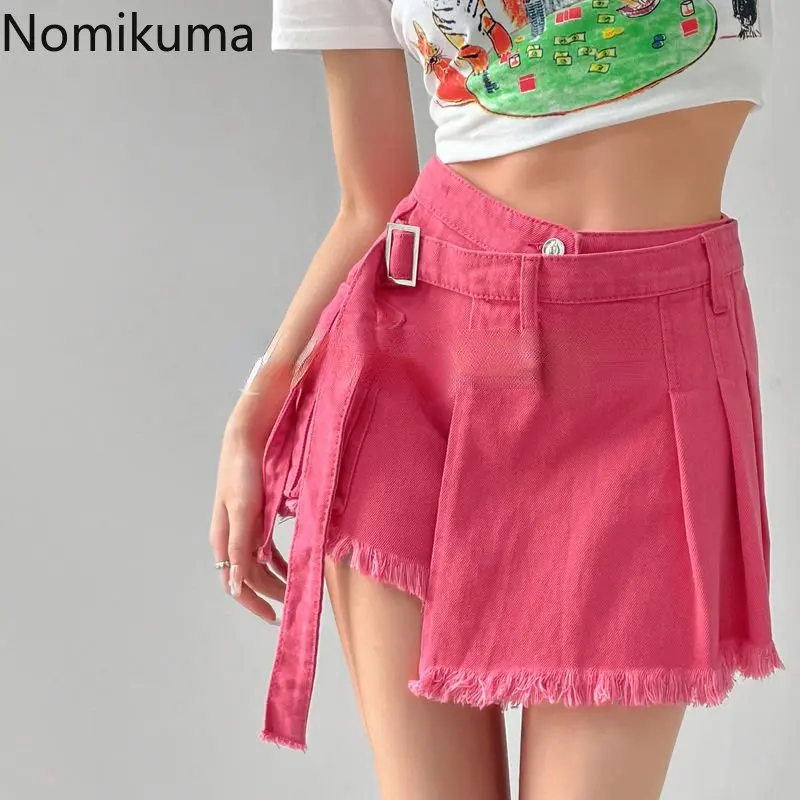 

Chic Women Shorts Irregular Denim Pleated Casual Pocket Shorts Skirts Y2k Clothes 2023 New Bottoms Pantalones Cortos De Mujer