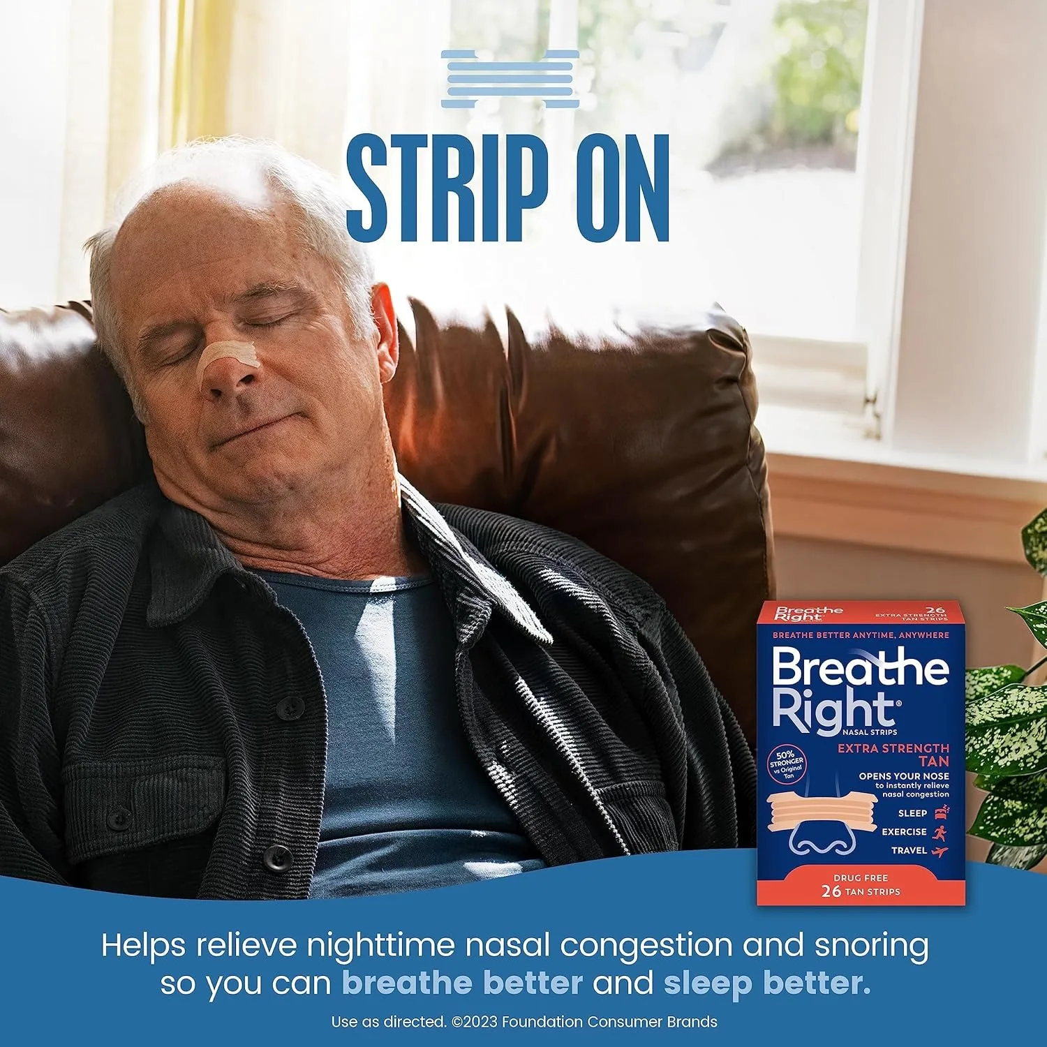Breathe Right,Nasal Strips Extra Strength Tan Nasal Strips,Stop Snoring,Drug-Free Snoring Solution & Instant Nasal Congestion