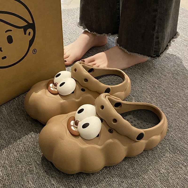 2024 new cute cloud hole shoes for women, thick-soled students, cartoon big eyes, funny bag head cool slippers for women