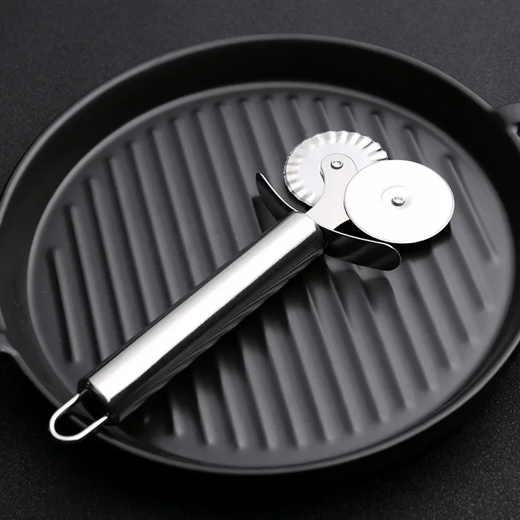 Stainless Steel Dual Wheels Pasta Cutter Maker Dough Slicer Pastry Ravioli Pizza Cutters Noodle Making Tools